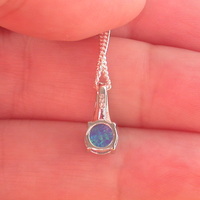 Sterling Silver Blue Opal & Cz Pendant & Chain/Blue Opal Necklace/Opal Jewellery/Opal Jewelry/October Birthstone/UK - Thumbnail 4