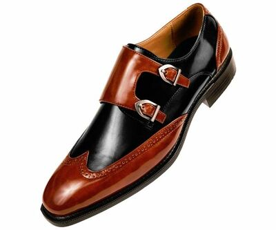 Maroon Black Made To Order Men Wing Tip Double Buckle Strap Monk Stylish Shoes