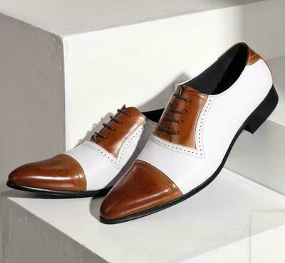 Oxford Two Tone Full Brogue Cap Toe Genuine Leather Handmade Formal Dress Shoes
