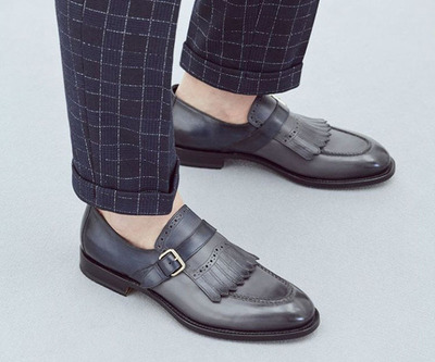 New Men's Monk Strap Fringe Brogue Formal Shoes,Men Handmade Gray leather shoes