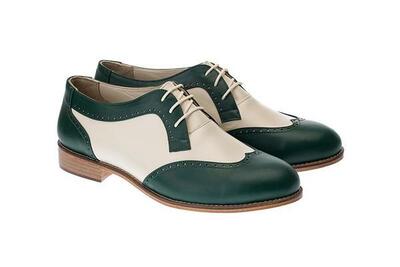 Handmade Men Swing Dance Green & Beige Oxfords Shoes