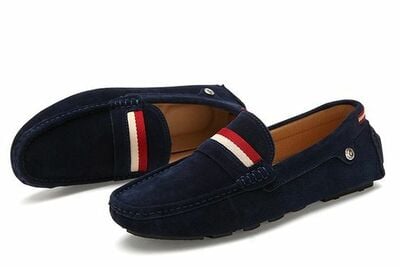 Blue casual leather color pattern slip on shoe loafer