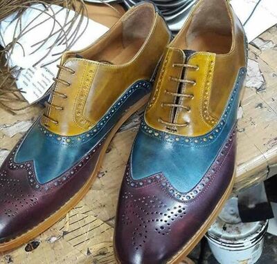 Men's Multi Color Choice Handmade Wingtip Christmas Festival Shoes
