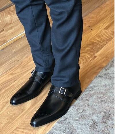 MEN'S HANDMADE LEATHER SHOES, MEN BLACK SHOES, SINGLE MONK SHOES
