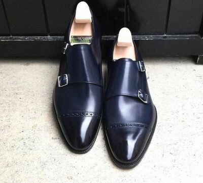 Blue Monk Burnished Cap Toe Double Buckle Straps Superior Leather Men Shoes