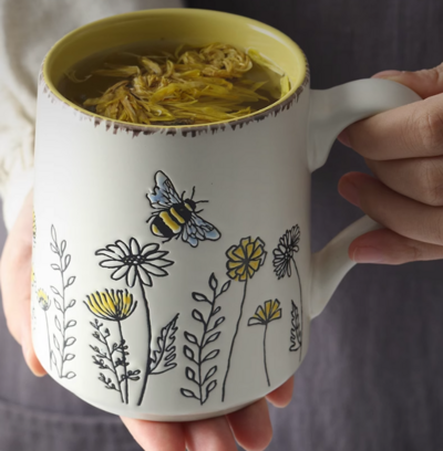 Retro Bee Floral Hand-painted Coffee Mug
