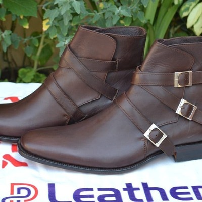 New Handmade Dark Brown Triple Monk Strap Ankle High Jodhpur Boot