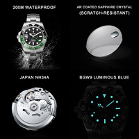 Cadisen GMT watch 40mm case NH34A mechanical movt luminous 20ATM diving watch 8217 - Thumbnail 3