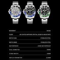 Cadisen GMT watch 40mm case NH34A mechanical movt luminous 20ATM diving watch 8217 - Thumbnail 5