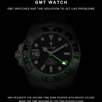 Cadisen GMT watch 40mm case NH34A mechanical movt luminous 20ATM diving watch 8217 - Thumbnail 8