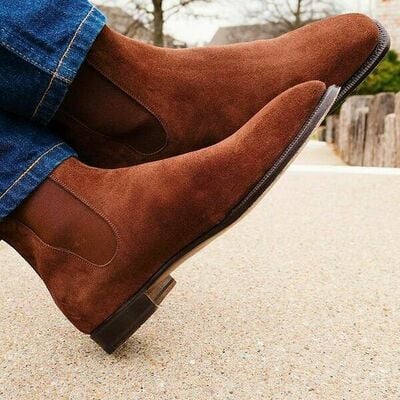 Men Brown Suede Leather Chelsea Boot