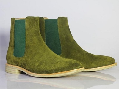 Handmade Chelsea Olive Green Color Suede Leather Boot