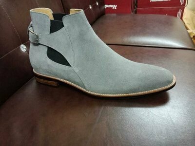 New Handmade Men's Chelsea Suede Gray Buckle Boot