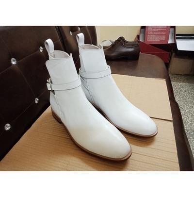 Handmade White Leather Classic Jodhpur Dress Boot