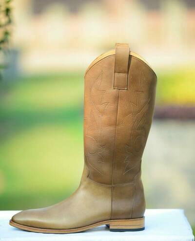 Handmade Men Ankle High Long Cowboy Boot