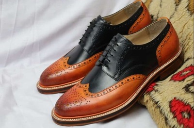 Handmade Black Brown Wingtip Oxford Dress Shoes