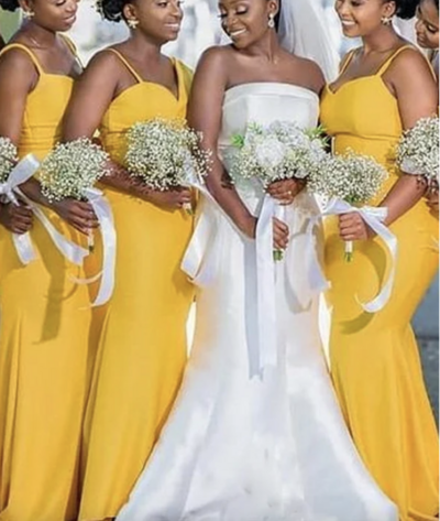 Yellow Bridesmaid Dresses Mermaid Straps