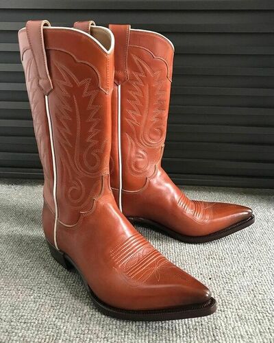 Orange Brown French Calf with Dark Patina Toes Men Cowboy Long Western Boot