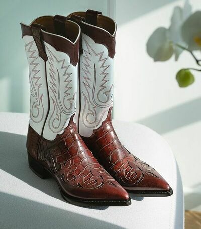 Men Classic Western Beautiful Alligator and French Calf Leather Cowboy Boot