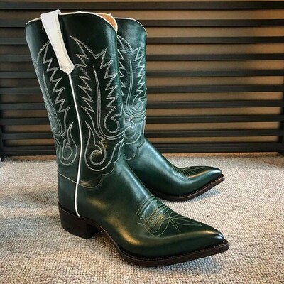 Handmade Mens Green Ankle High Cowboy Western Style Long Boot