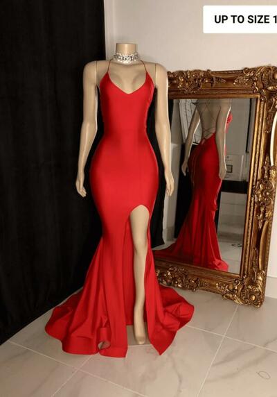 Simple Mermaid Sleeveless Red Prom Dresses