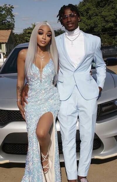 Sparkle Sequin V-Neck Prom Evening Dresses With Side Slit