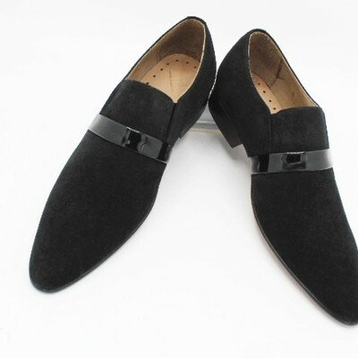 Crafted leather handmade genuine black suede leather loafers classic moccasin formal dress shoes - Thumbnail 5