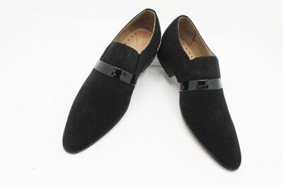 Crafted Leather Handmade Genuine Black Suede Leather Loafers Classic Moccasin Formal Dress Shoes