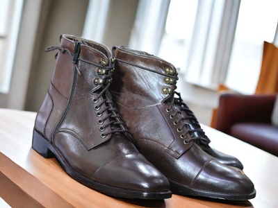 Men's Handmade Chocolate Brown Side Zipper Lace Up Boot, Fashion Boot