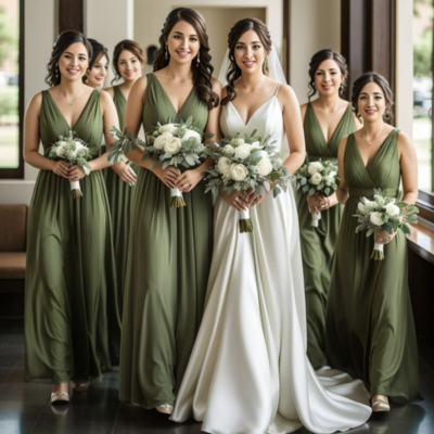 Olive green bridesmaid dresses v neck for wedding party - Thumbnail 2