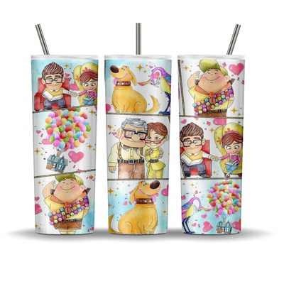 Disney's Up cartoon 20 oz tumbler featuring Ellie, Carl, Dug, Russell