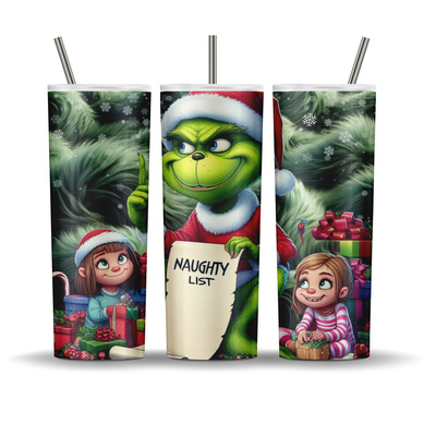 Grinch Sitting Under Tree with the Naughty List 20 oz tumbler