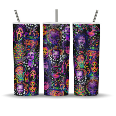 Tinted Horror icons including Jason, Ghostface, Freddy - 20 oz tumbler