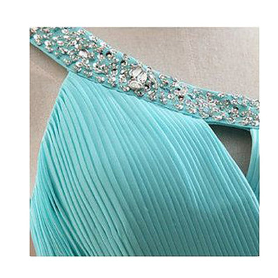 Elegant One-shoulder Chiffon Tiffany Blue Bridesmaid Dresses A-Line Crystals Beading Maid of Honor Dresses Lace Up Back Wedding Guest Dress,977