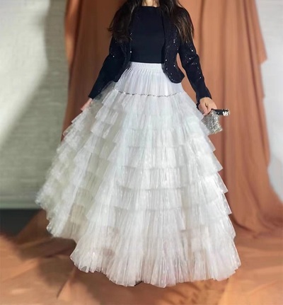 White Layered Tulle Maxi Skirt Gowns Wedding Party White Tulle Skirt Holiday Outfit High Waisted Tiered Tulle Skirt Plus Size