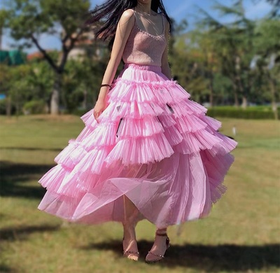 PINK High low Layered Tulle Skirt Outfit Pink Tulle Maxi Skirt Wedding Party Maxi Skirt Outfit Custom Plus Size