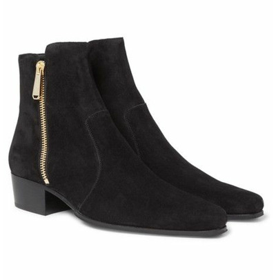 Handmade Black Color Suede Side Zipper Men's Boot