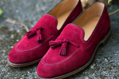 Handmade Red Tassels Suede Loafers For Mens