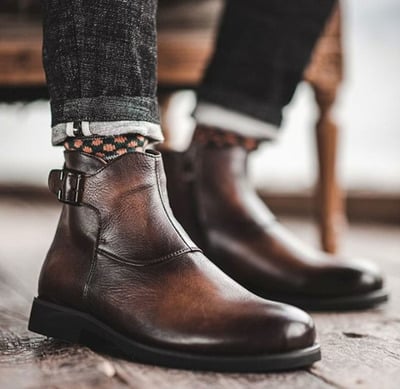 Handmade High Ankle Monk Brown Leather Men's Trending Boot