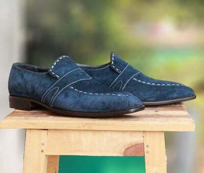 Handmade Blue Suede Men's Loafers