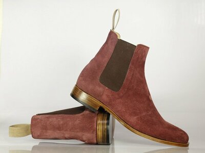 Handmade Red Stylish Suede Chelsea Boots, Men’s Designer Fashion Red Chelsea Boots