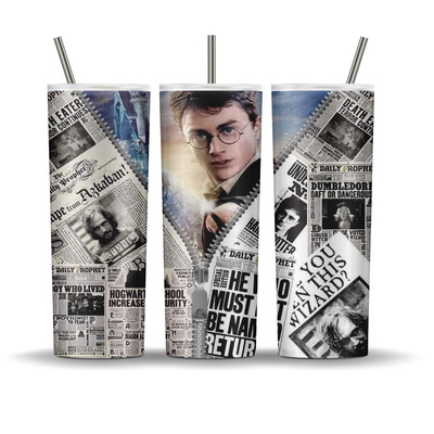 Harry Potter Zipper Newspaper Clippings 20 oz tumbler