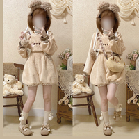 Original cute embroidered plush  Overalls + sweatshirt set - Thumbnail 1