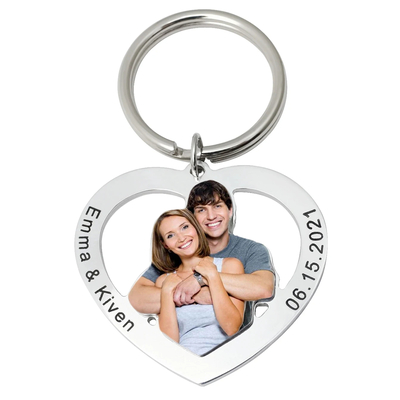 Personalised Photo Keychain , couple, heart shape, Name and date
