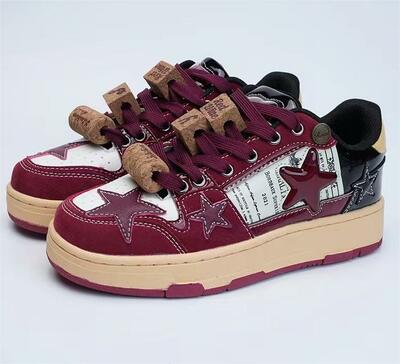 Burgundy Red Star Sneakers Casual Shoes