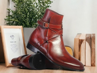 Handmade Men's Ankle High Jodhpurs Brgundy Boot, Fashion Boot