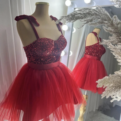 Two piece burgundy short prom dresses homecoming dresses - Thumbnail 1