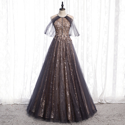 Elegant tulle sequins prom dress formal dress,1673