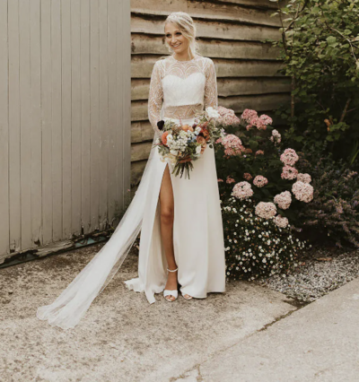 Beach Wedding Dresses Bridal Gown Slit Side with Sleeves