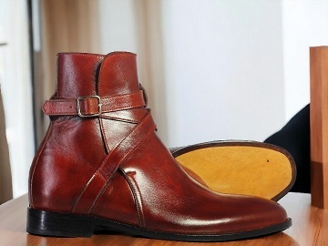 Men's Handmade Ankle High Brgundy Jodhpurs Boot, Luxury Boot